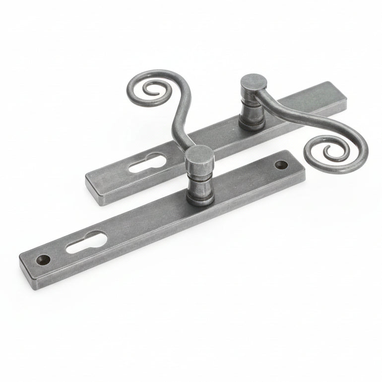Fab and Fix Monkey Tail Hardex Pewter Door Handles 92mm Centres RH