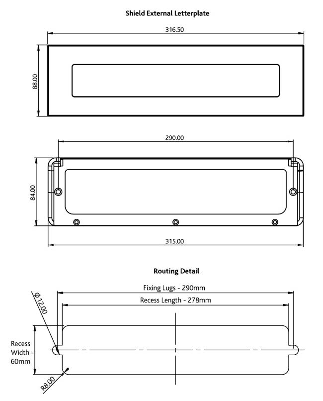 Architectural Shield External Letter Plate Hardex Chrome 317x88mm