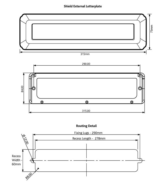 Heritage Shield External Letter Plate Hardex Chrome 315x75mm