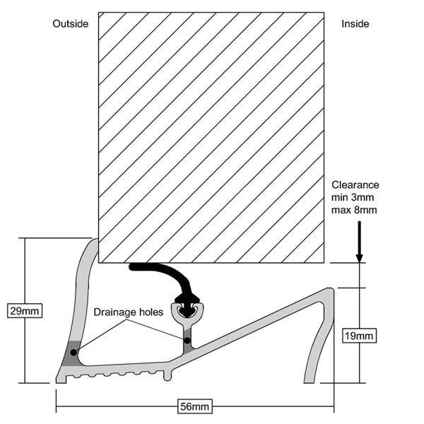 Lowline Threshold Sill Draught Excluder 914mm Aluminium