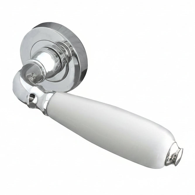 Oxford White China on Polished Chrome Rose Door Handles