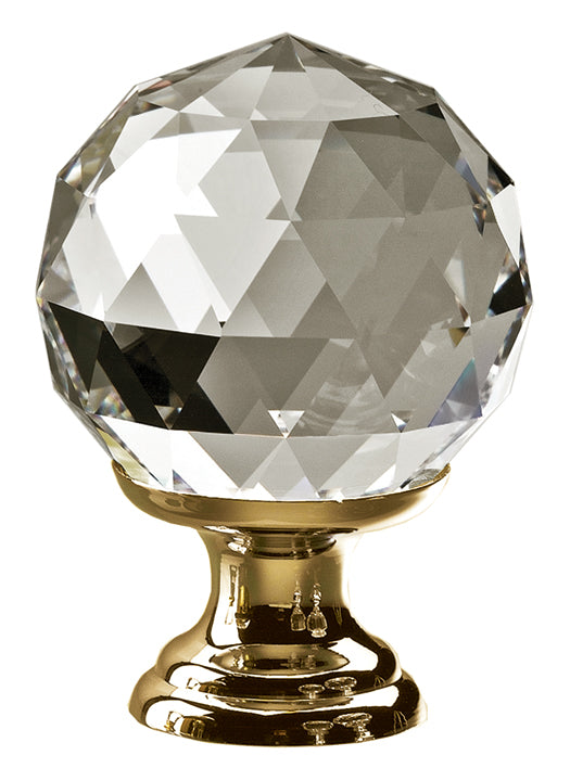 Glass Cut Cupboard Knob Polished Brass Rose