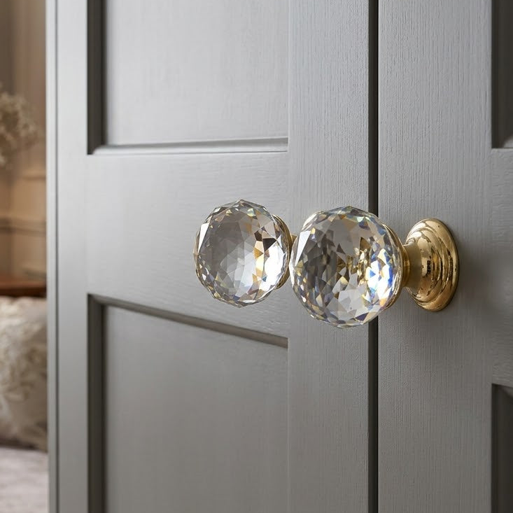 Glass Cut Cupboard Knob Polished Brass Rose
