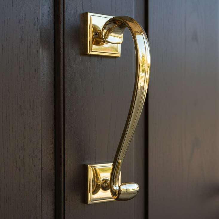 Polished Brass Sloane Square Plate Scroll Door Knocker 196mm