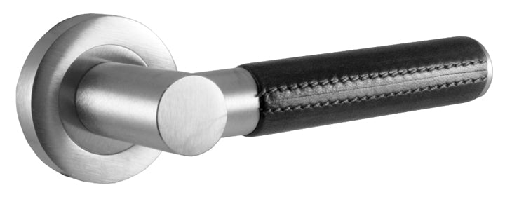 Ascot Black Leather and Chrome Lever on Rose Door Handles