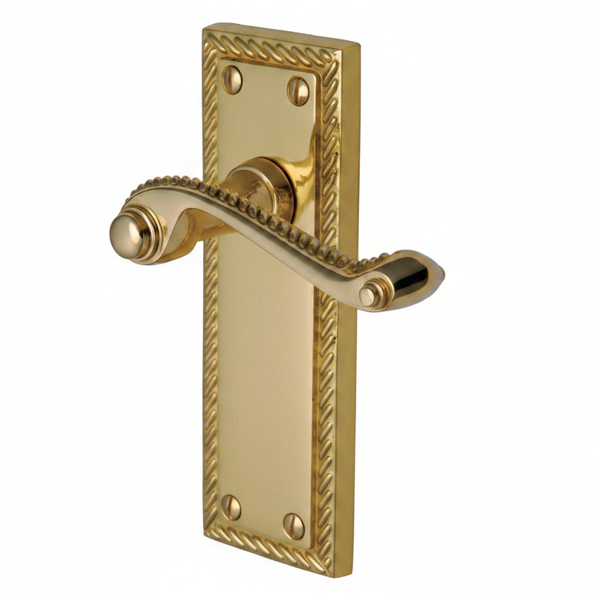 Georgian Polished Brass Rope Edge Long Plate Latch Door Handles