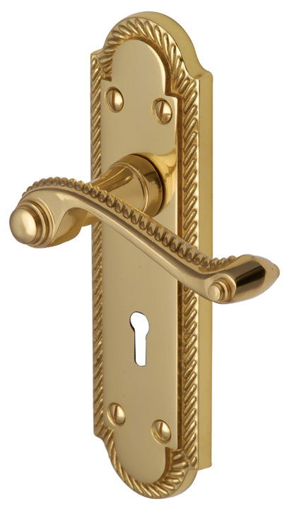 Gainsborough Polished Brass Rope Edge Keyhole Door Handles