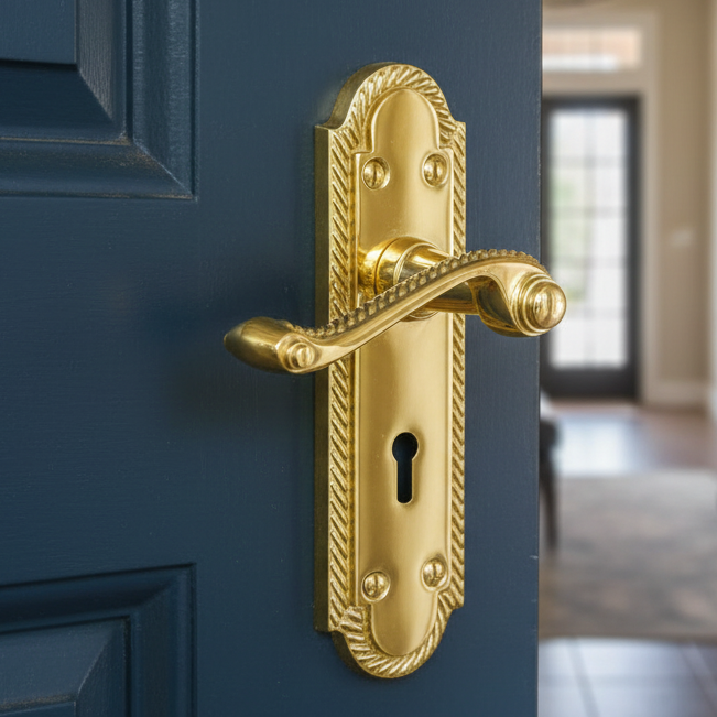 Gainsborough Polished Brass Rope Edge Keyhole Door Handles