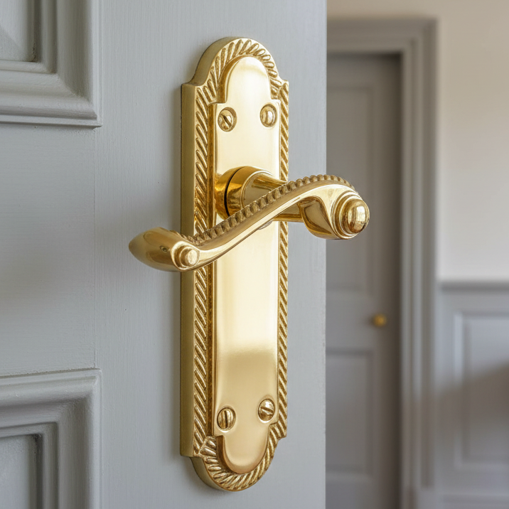 Gainsborough Polished Brass Rope Edge Latch Door Handles