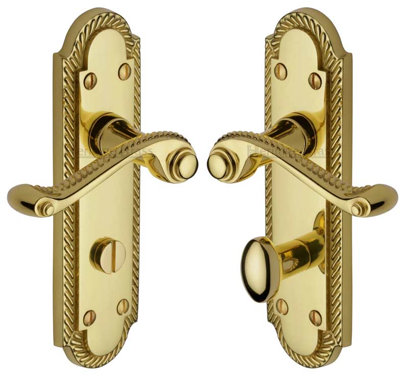 Gainsborough Polished Brass Rope Edge Bathroom Lock Door Handles