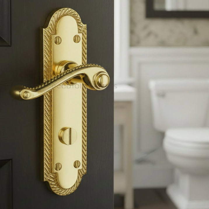 Gainsborough Polished Brass Rope Edge Bathroom Lock Door Handles