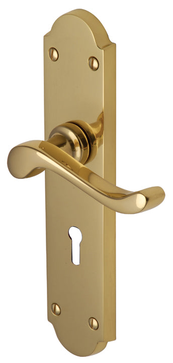 Savoy Long Scroll Lever Polished Brass Keyhole Door Handles