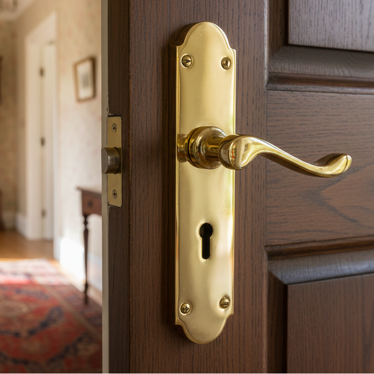 Savoy Long Scroll Lever Polished Brass Keyhole Door Handles