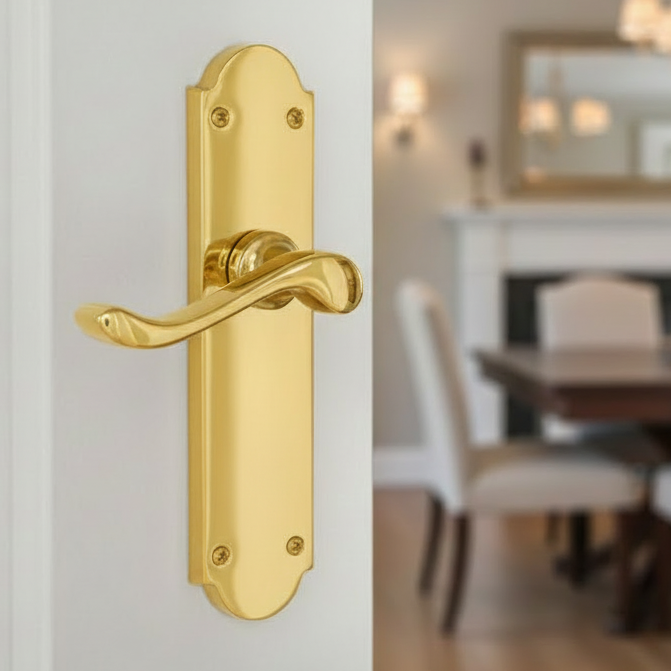Savoy Long Scroll Lever Polished Brass Latch Door Handles