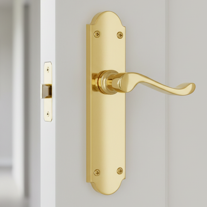 Savoy Long Scroll Lever Polished Brass Latch Door Handles