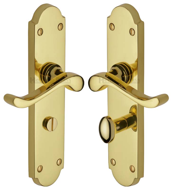 Savoy Long Scroll Lever Polished Brass Bathroom Door Handles