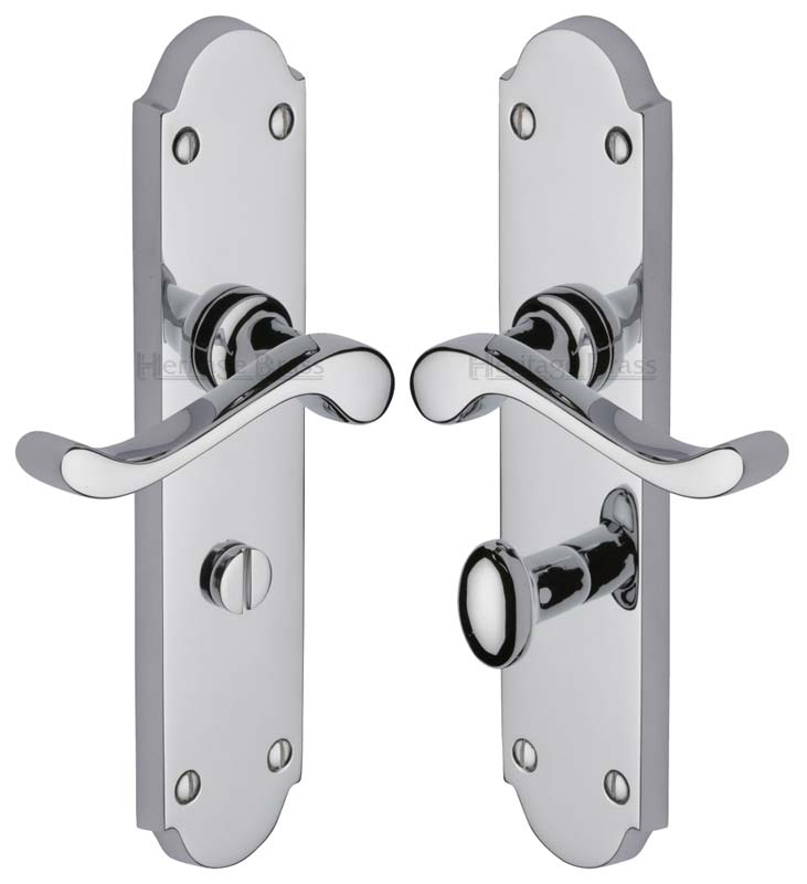 Savoy Long Scroll Lever Polished Chrome Bathroom Lock Door Handles