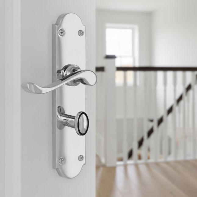 Savoy Long Scroll Lever Polished Chrome Bathroom Lock Door Handles