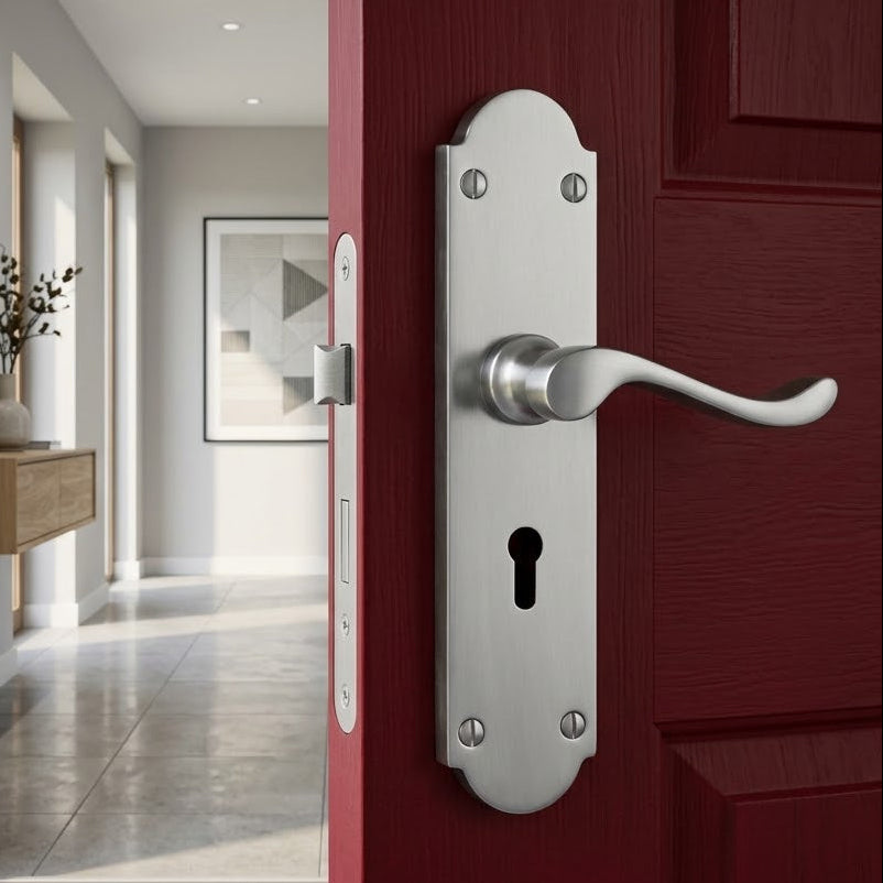 Savoy Long Scroll Lever Satin Chrome Keyhole Door Handles