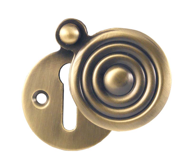 Antique Brass Reeded Door Key Hole Escutcheon 33mm