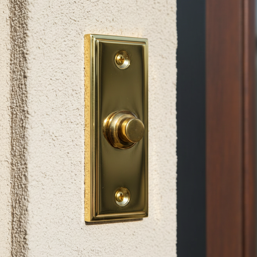Polished Brass Rectangular Front Door Bell Push 84x33mm