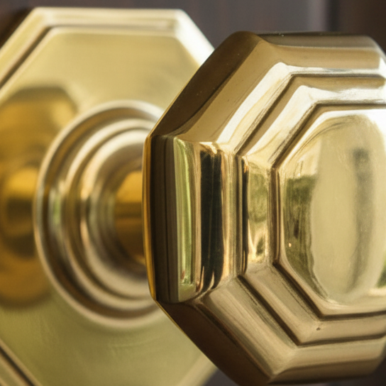 Polished Brass Octagonal Front Door Knob 3in (76mm)