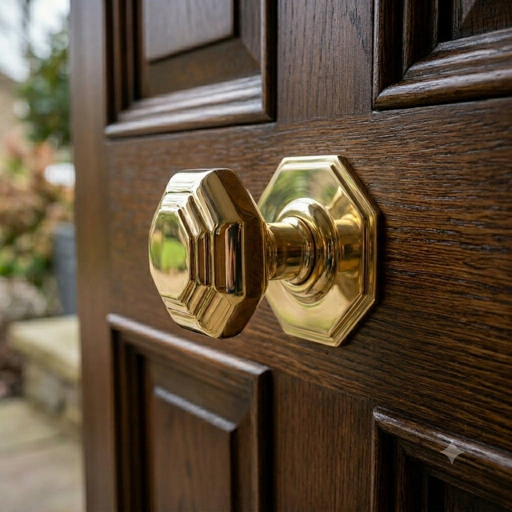 Polished Brass Octagonal Front Door Knob 3in (76mm)