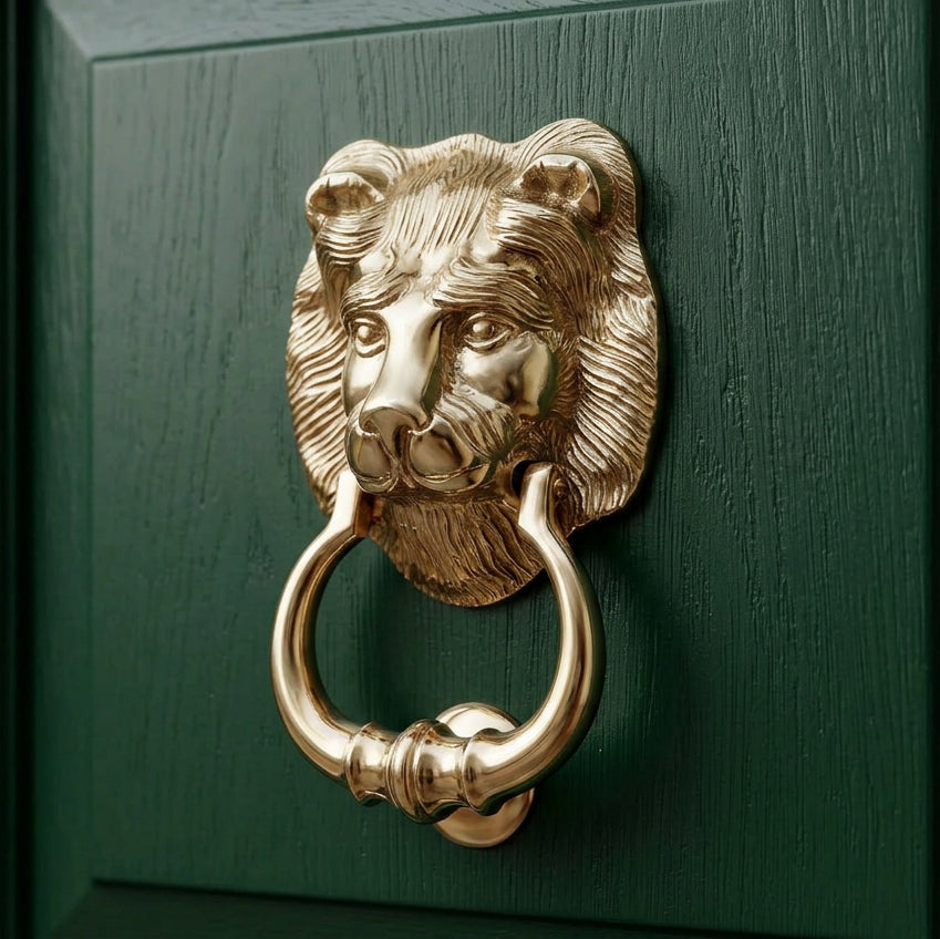 Polished Brass Lion Front Door Knocker 7in (180mm)