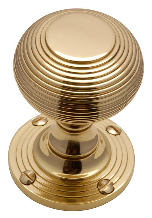 Polished Brass Reeded Mortice Door Knob Set 55mm