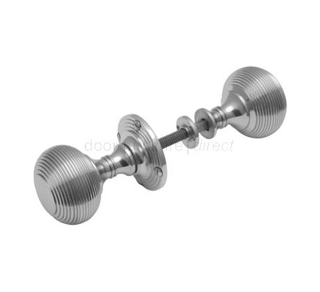 Reeded Satin Chrome Rim Lock Door Knob Set 59mm