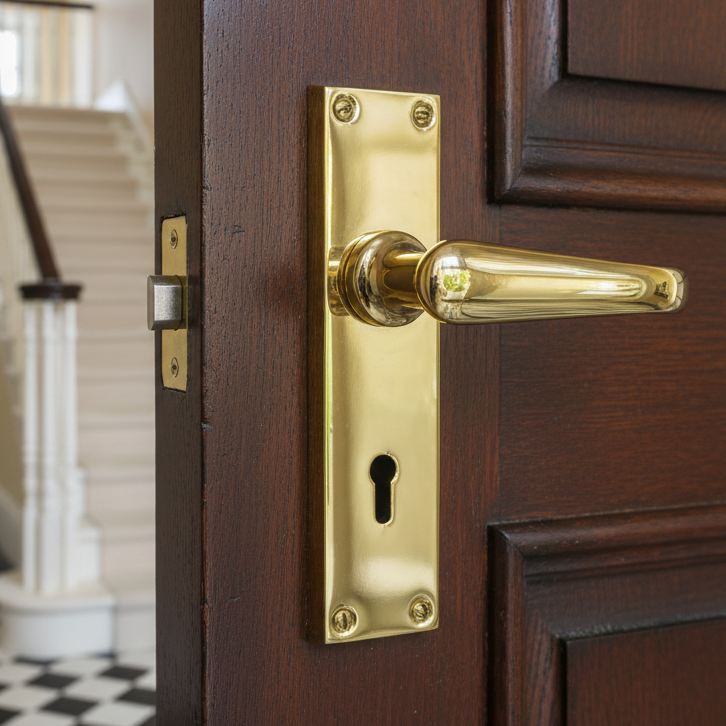 Windsor Polished Brass Straight Lever Keyhole Door Handles