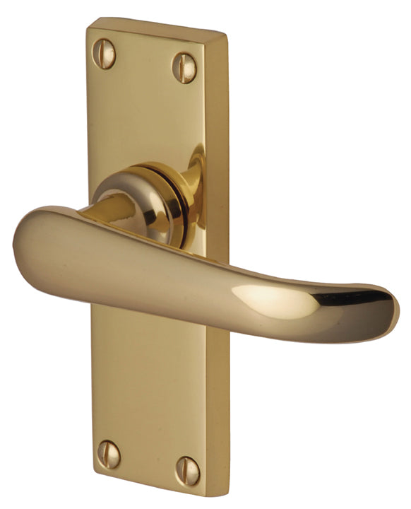 Windsor Straight Lever Polished Brass Short Plate Latch Door Handles