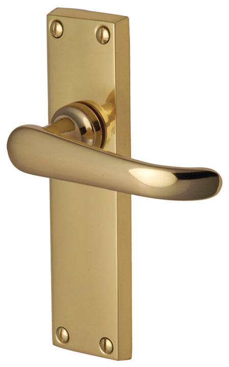 Windsor Straight Lever Polished Brass Long Plate Latch Door Handles