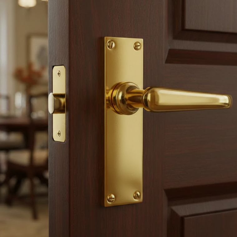 Windsor Straight Lever Polished Brass Long Plate Latch Door Handles