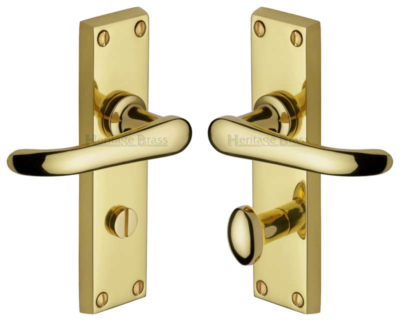 Windsor Straight Lever Polished Brass Bathroom Lock Door Handles