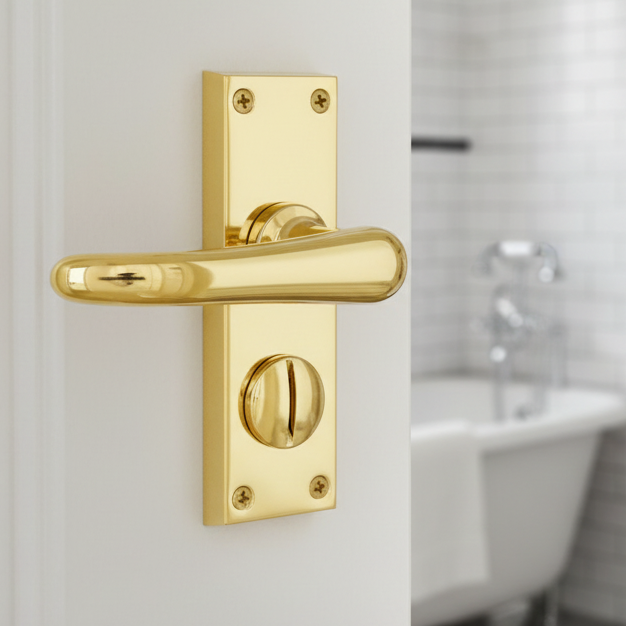 Windsor Straight Lever Polished Brass Privacy Door Handles