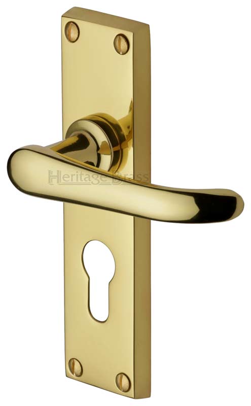 Windsor Straight Lever Polished Brass 48mm Euro Cylinder Door Handles