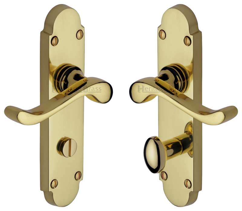 Savoy Scroll Lever Polished Brass Bathroom Lock Door Handles