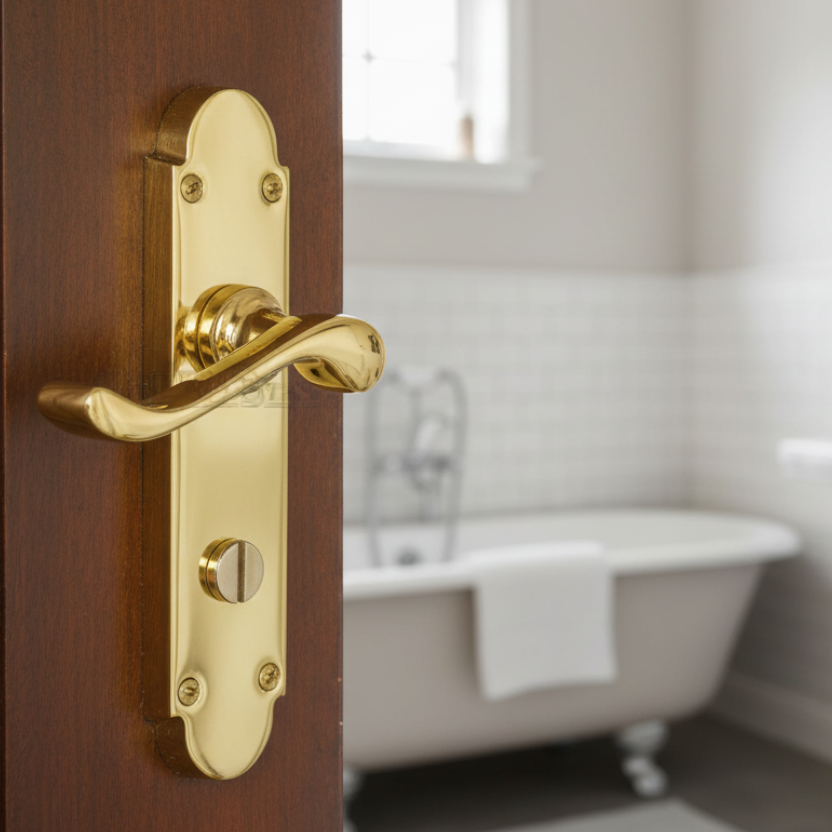 Savoy Scroll Lever Polished Brass Bathroom Lock Door Handles