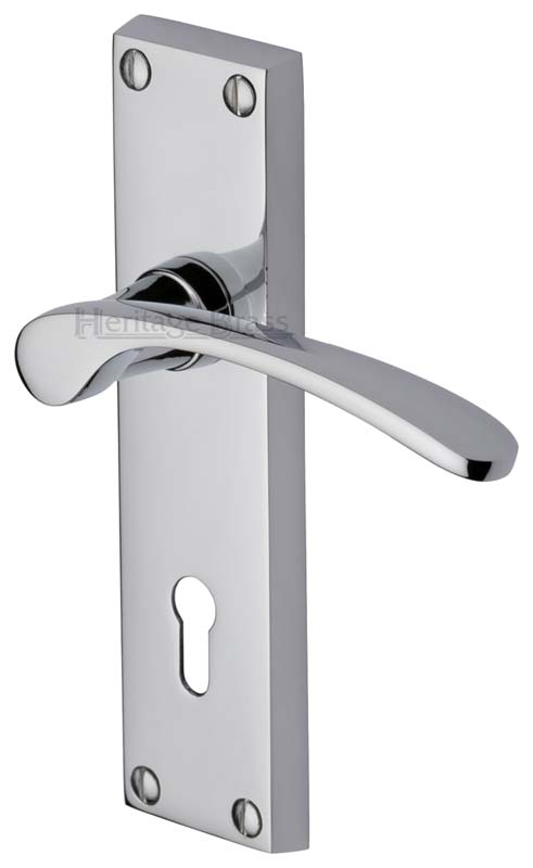 Sophia Curved Lever Polished Chrome Keyhole Door Handles