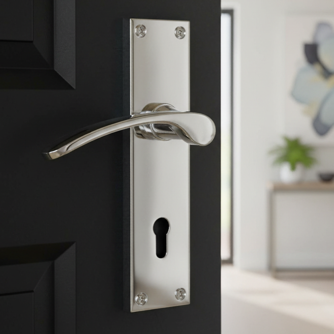Sophia Curved Lever Polished Chrome Keyhole Door Handles
