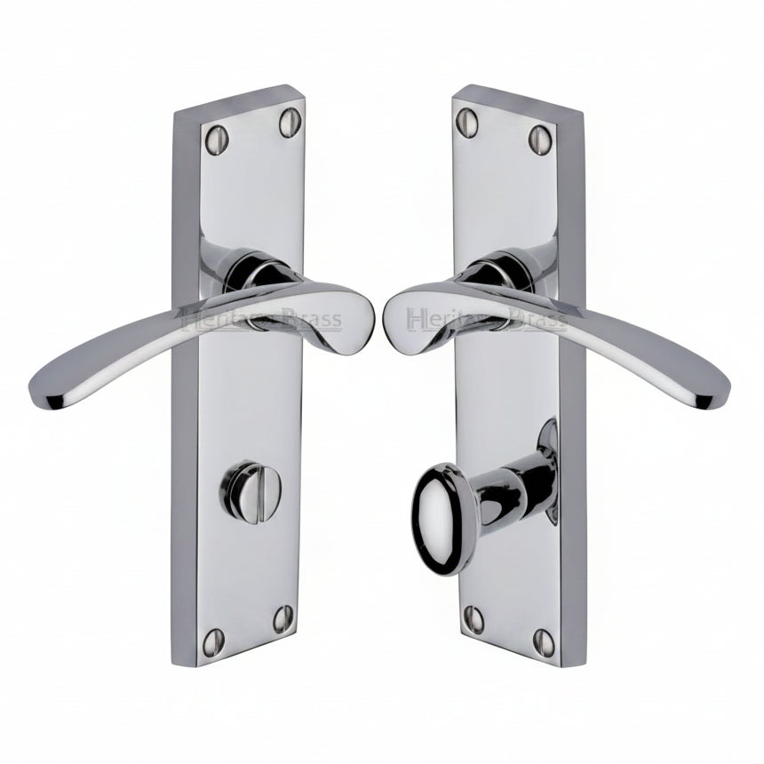 Sophia Curved Lever Polished Chrome Bathroom Lock Door Handles