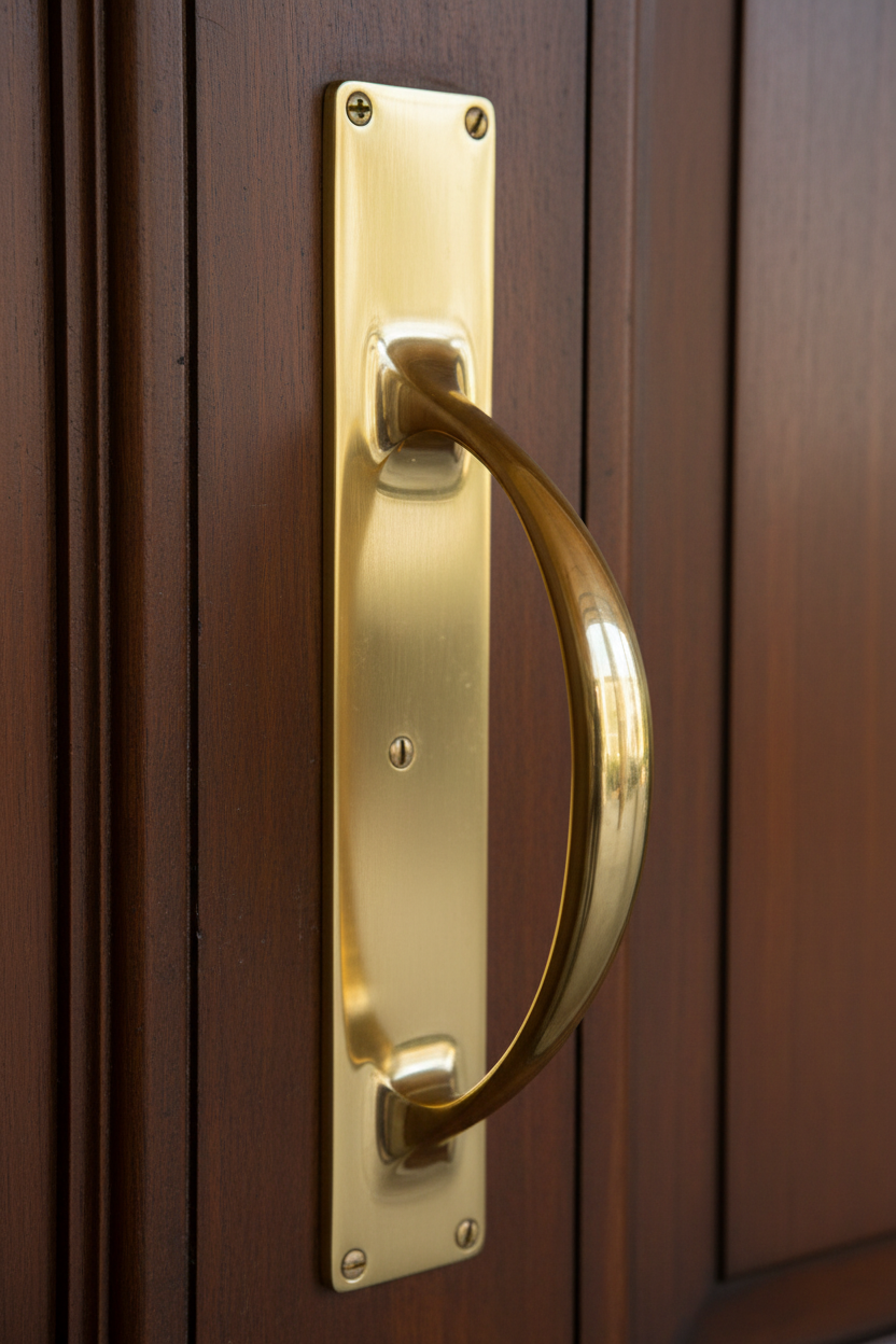 Polished Brass D Style Door Pull Handle on Backplate 303x53mm