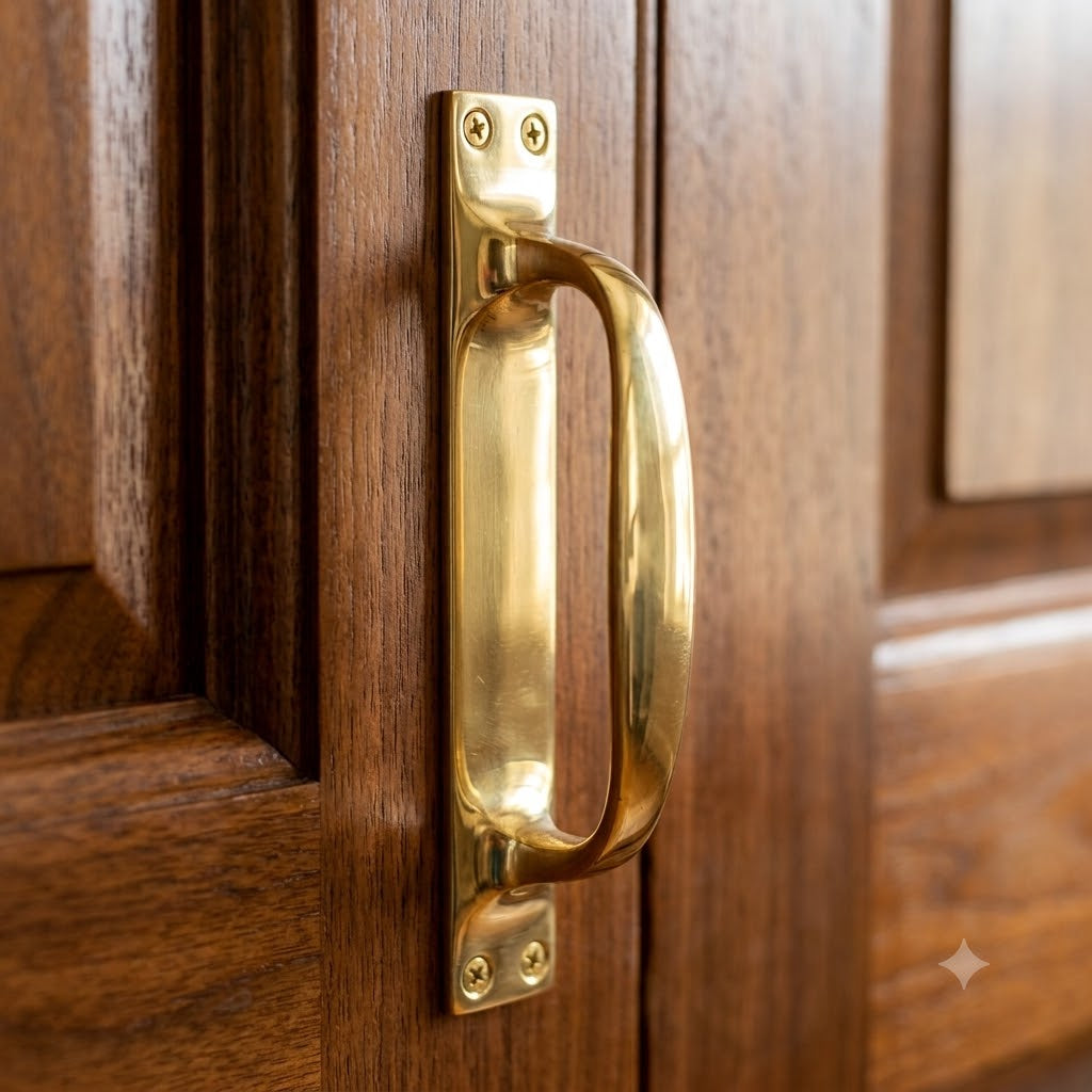 Polished Brass D Style Pull Handle on Backplate 6.3/4in (172mm)