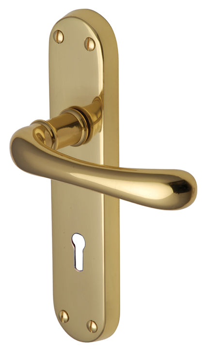 Luna Shaped Lever Polished Brass Keyhole Door Handles