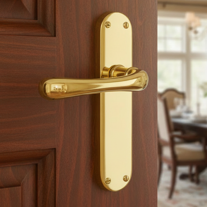 Luna Shaped Lever Polished Brass Latch Door Handles