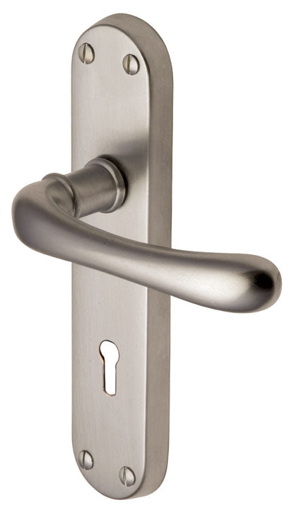 Luna Shaped Lever Satin Nickel Keyhole Door Handles