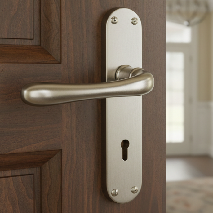 Luna Shaped Lever Satin Nickel Keyhole Door Handles