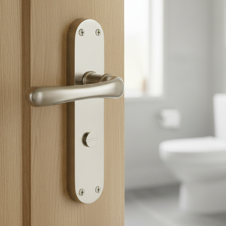 Luna Shaped Lever Satin Nickel Bathroom Door Handles