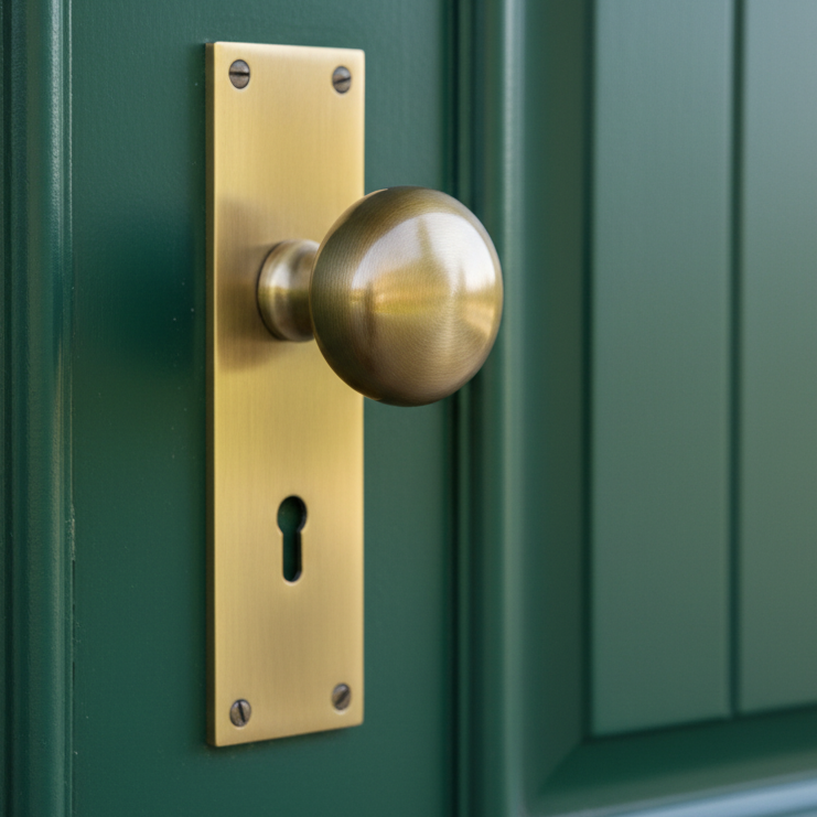 Heritage Balmoral Antique Brass Knob on Lock Plate